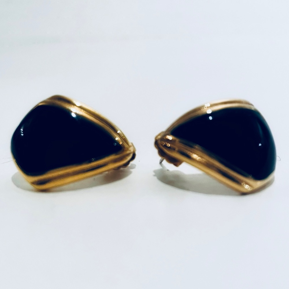 Vintage Monet Earrings Black with Gold Tone Pierced